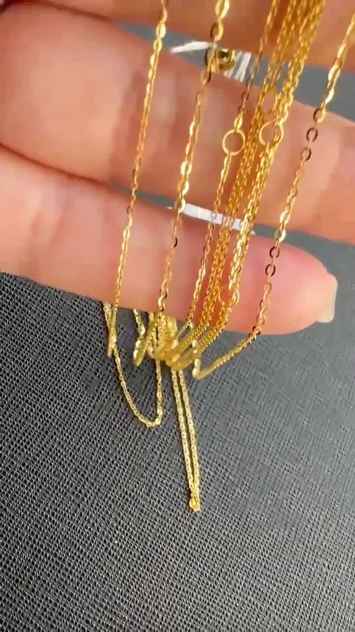 18k Solid Yellow Gold (AU750) Thin Chain Necklaces - Etsy