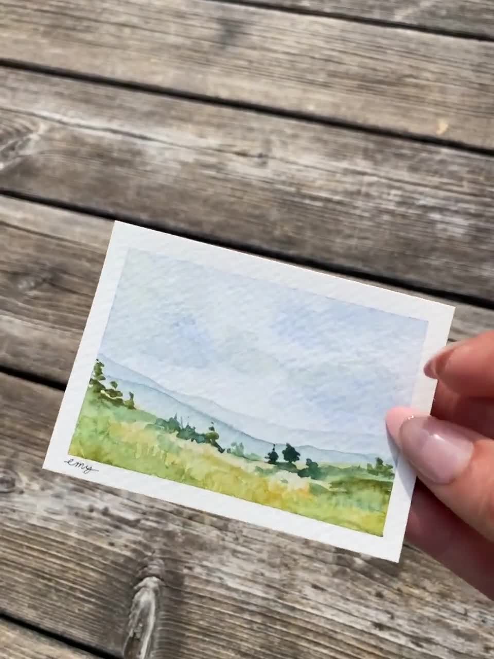 モンタナの小さな風景画：手作りの水彩画 - Etsy 日本