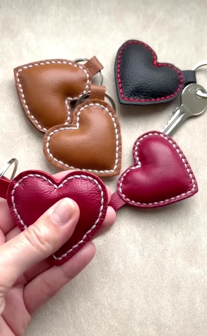 Leather Heart Keychain, Leather Heart Keyring, Small
