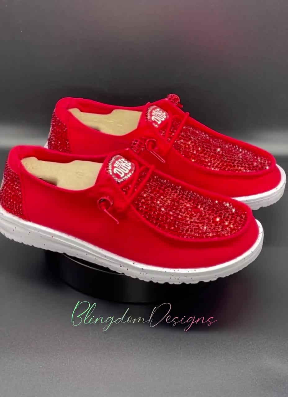 Ruby Red Bedazzled Bling Hey Dude Shoes Prom, Bridal Party