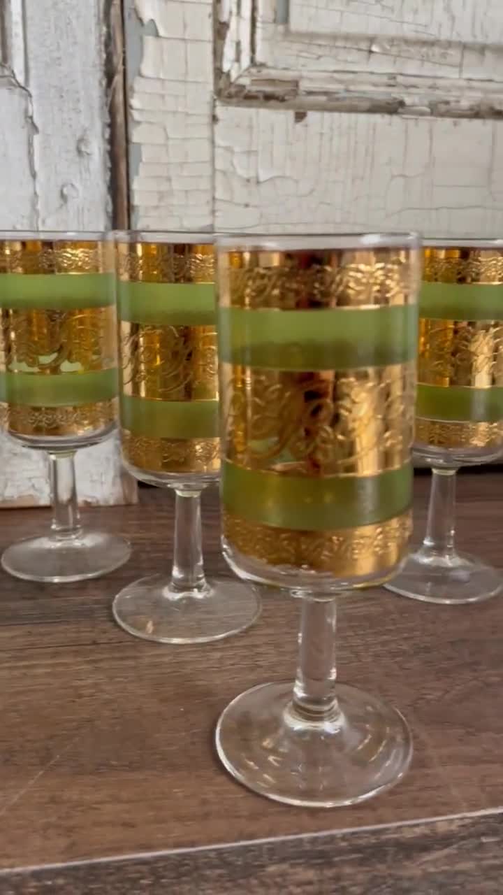 Vintage 60s Culver Starlyte Green &22K Gold Stem Cocktail Glasses - Se –  antiquishhomedecorandmore