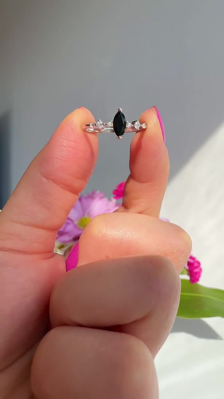 Ava Black Onyx Ring Sterling Silver Rings for Women 14K Rose