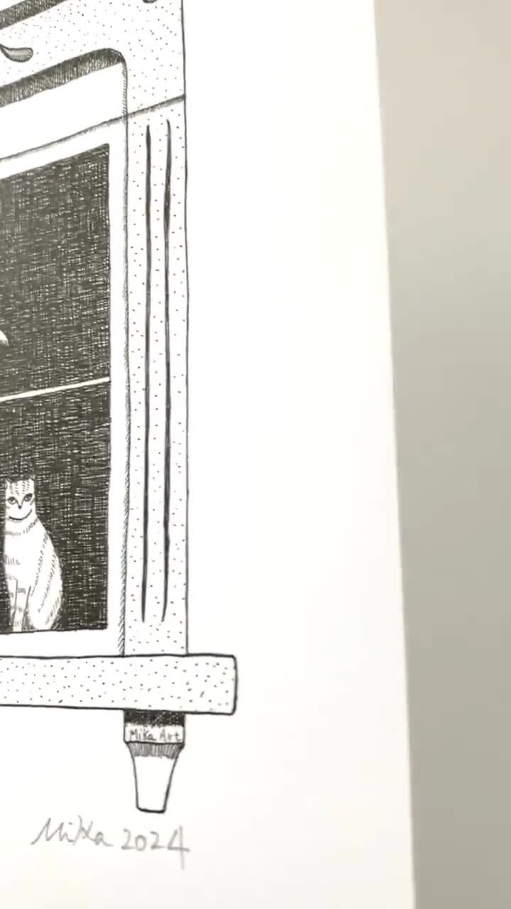 Plague Doctor i Cat Art Print: Upiorny czarno-biały wystrój domu video poster