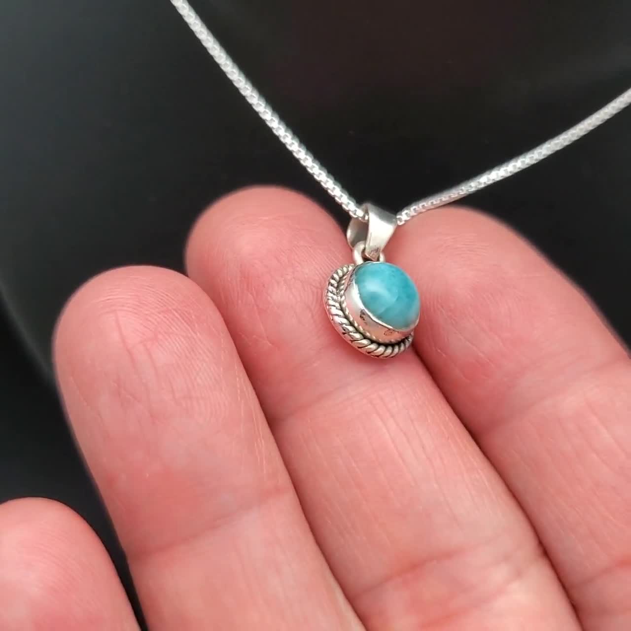larimarページ STN #254 | Small 8mm Dainty Blue Larimar Necklace Pendant With
