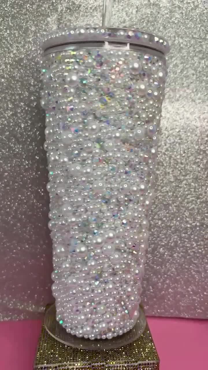 Blinged Pearl & Crystal Starbucks Venti Cup: Bedazzled Iced Coffee Cup