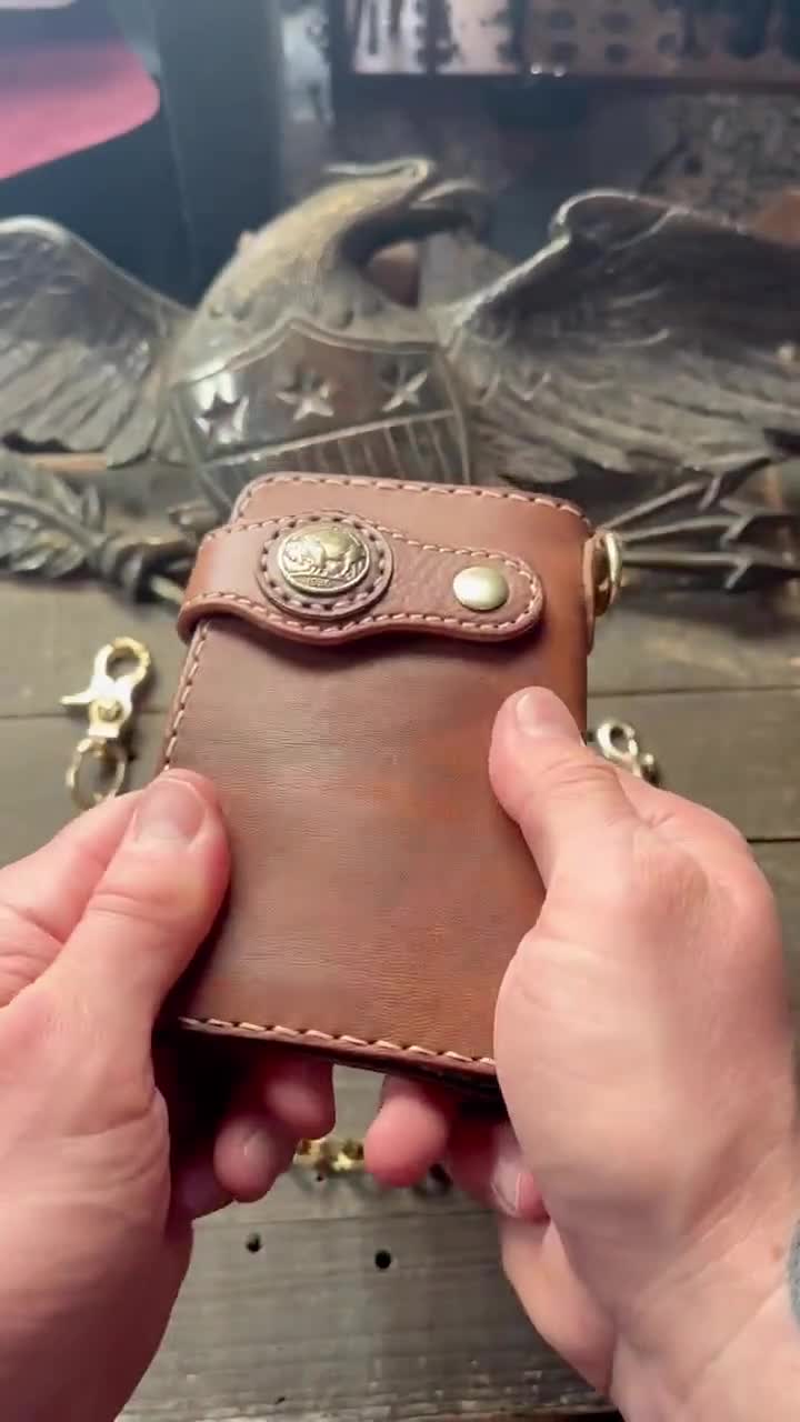 Handmade Leather Mid Wallet Biker Wallet Chain Wallet (rustic