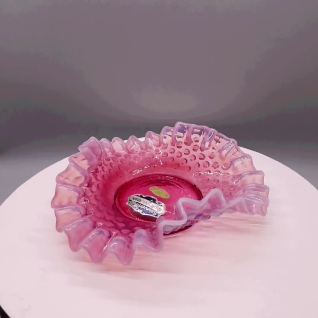 Vintage 1939 Label Fenton Cranberry Hobnail Opalescent Bonbon