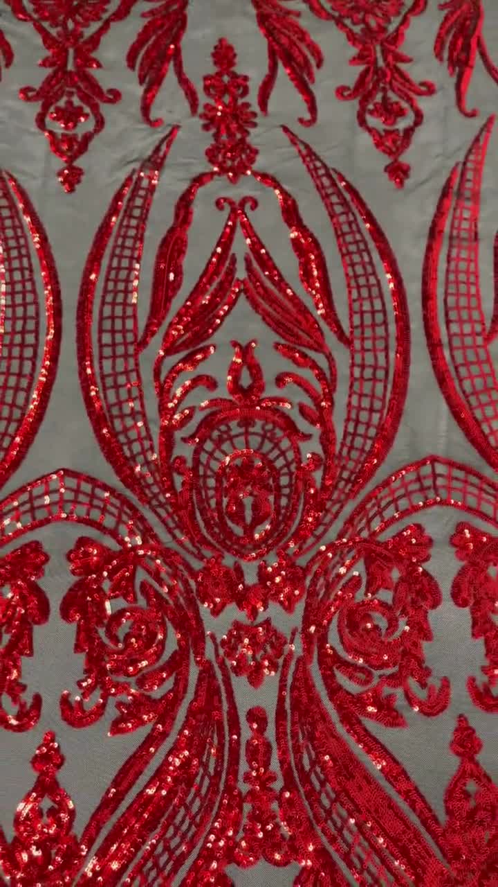 Red Sequin Fabric By The Yard  Loyalty Design Damask Embroidery 4 Way  Stretch Mesh Spandex 58 Wide - Yahoo Shopping