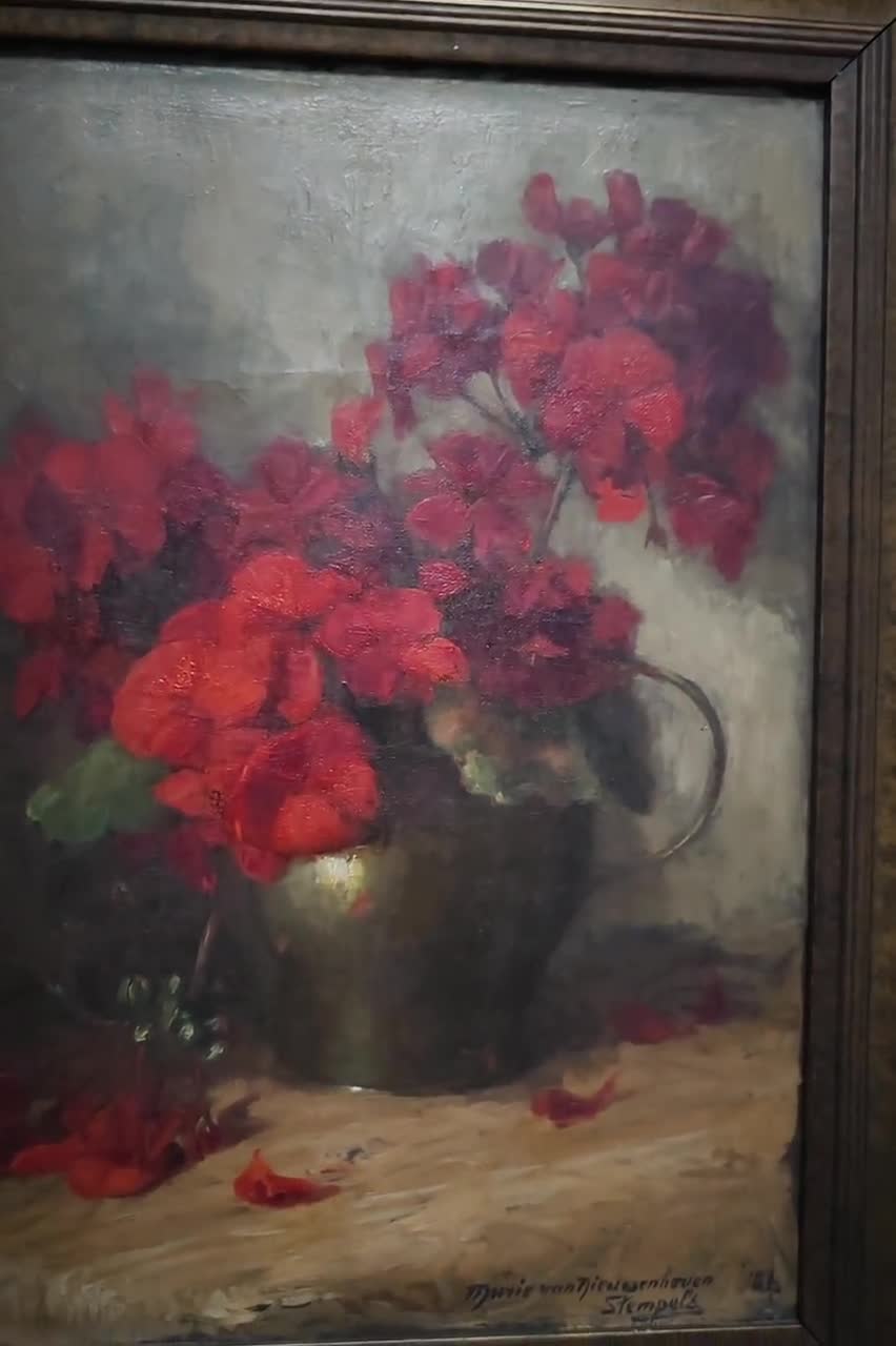 絵画　油彩画　花　アンティーク アンティークオランダ花絵画、キャンバスに描かれたオリジナルの油絵