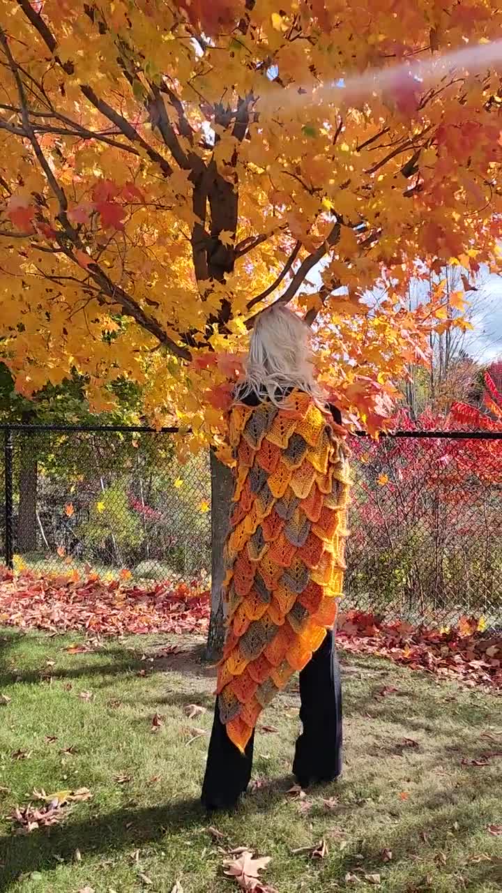 Autumn Leaves Shawl Top-down Crochet Pattern by Anna Stoklosa