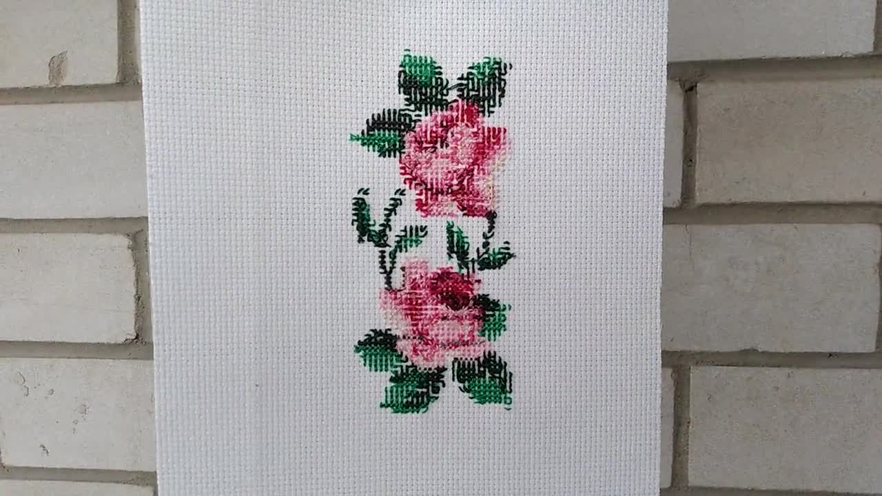 2本のバラのクロスステッチPDF、ピンクの花のデジタルパターン - Etsy 日本