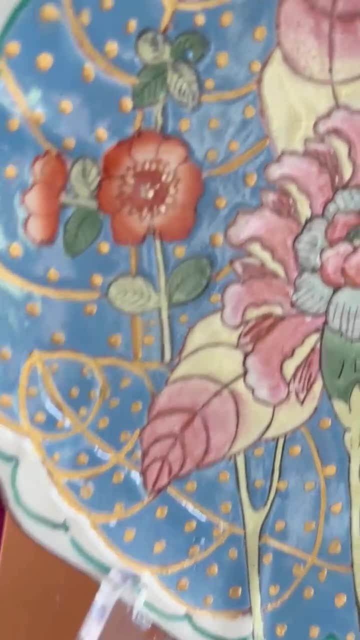 Vintage Andrea by Sadek Tobacco Leaf Plate: Scalloped Enamel Dish