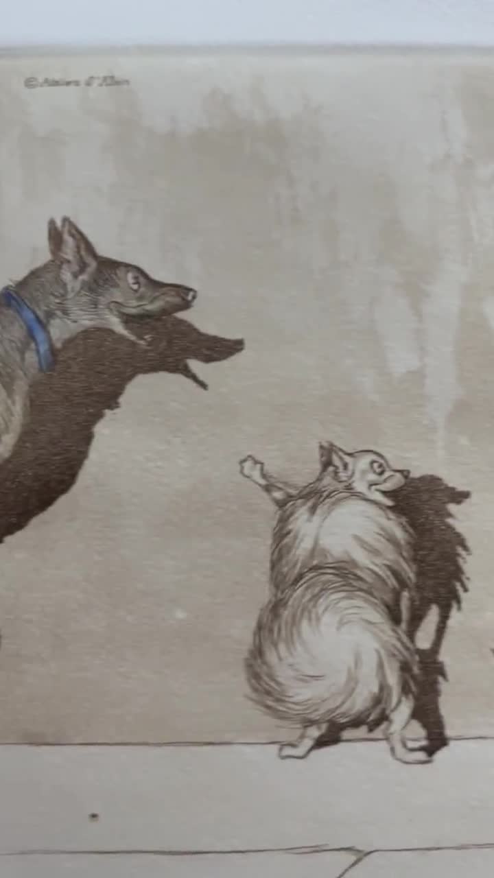 ボリス・オクライン作、「パリの汚れた犬たち」。オリジナル署名入り