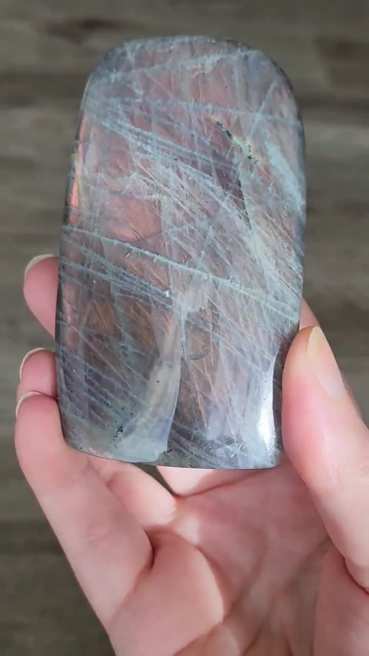 Pink Labradorite Freeform Flashy Gemstone Orange Sunset Color