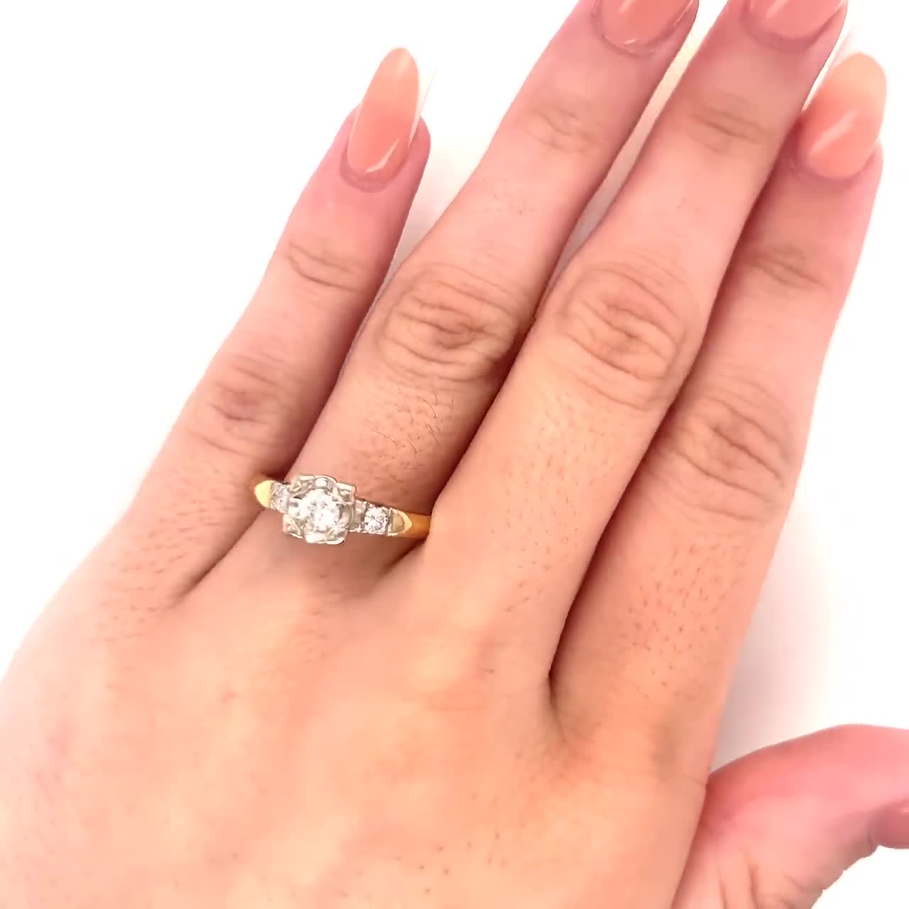 Anello Solitario Vintage Oro Giallo 10kt - Incastonatura A Sogno 5-6mm - Personalizzabile