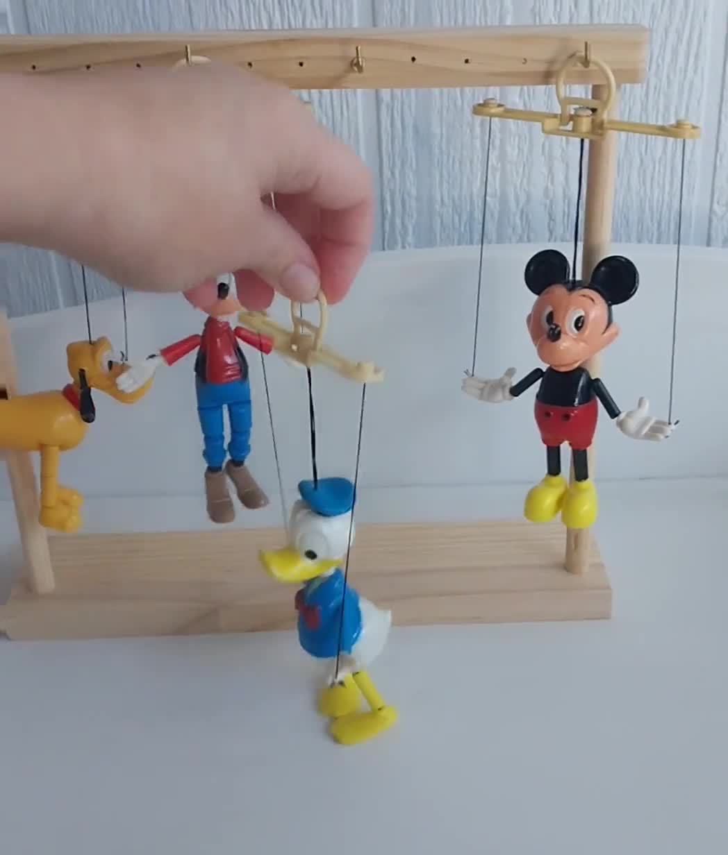 Mickey Mouse Ancienne Marionnette à fils Bois Tissu Métal Old Pupett