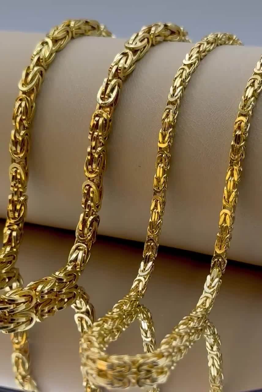 EDELIND Catenina Uomo In Oro Giallo 585 (14K) Modello Bizantina, Larghezza 3,2 Mm, Lunghezza 50 Cm, Peso 37,1 G, Made In Germany