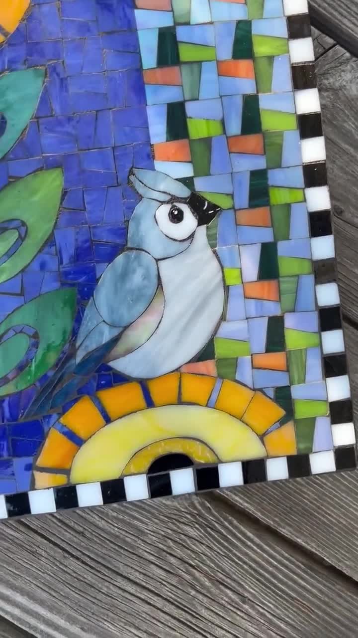 Whimsical Tufted Titmouse Mosaic Stepping Stone | Garden Art, Bird Lover Gift video poster