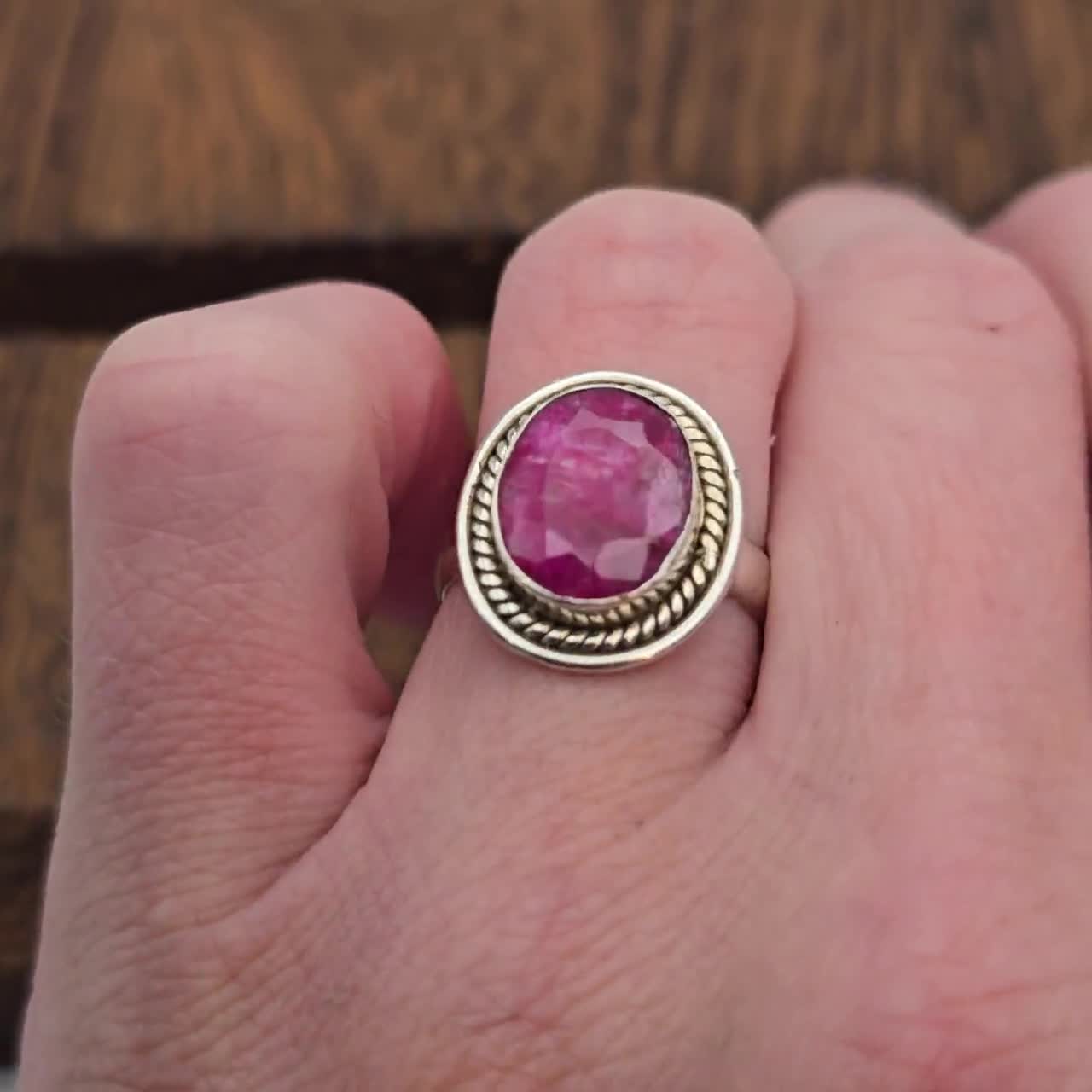 Size 7 Sterling Silver Faceted Rough Ruby Stone Ring A474 - Etsy