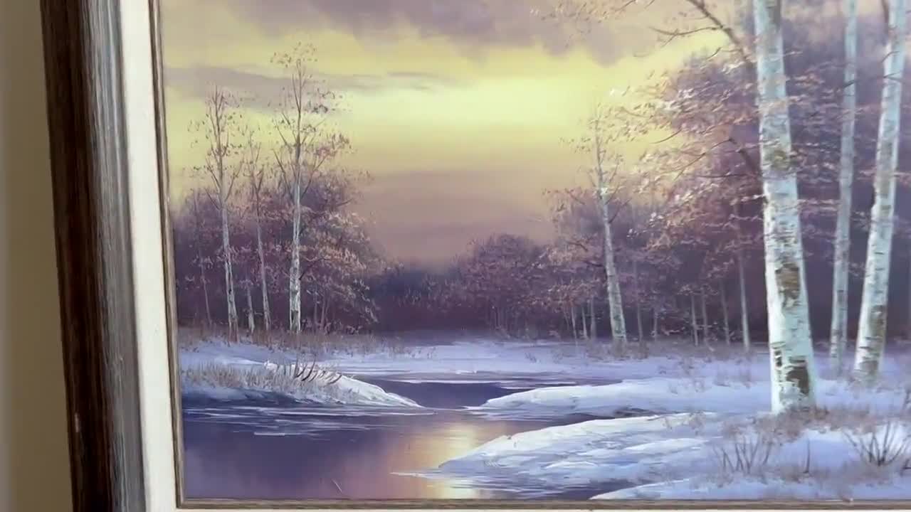 Vintage Winter Landscape Oil Painting of a Forest Scene in