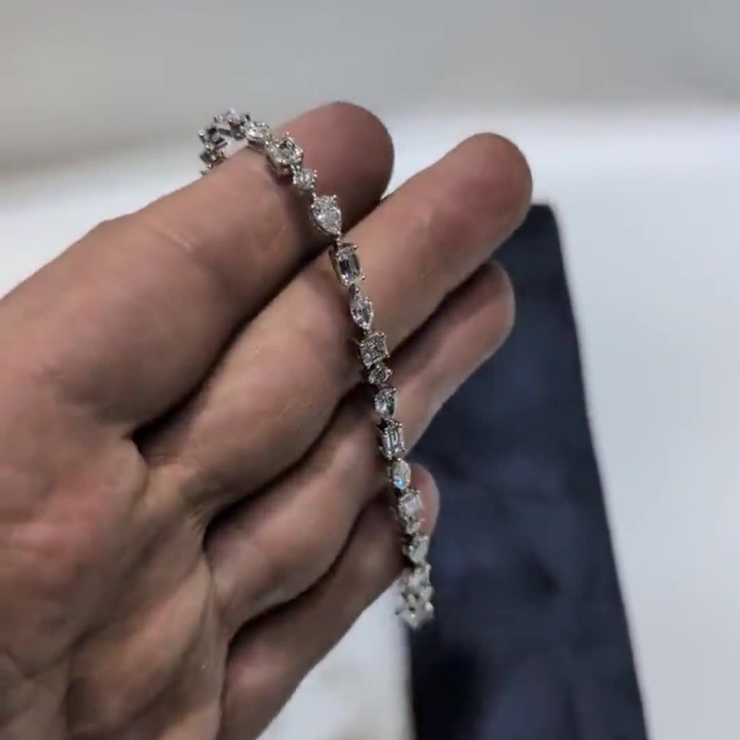 ミックスカット認定モアッサナイトダイヤモンドテニスブレスレット