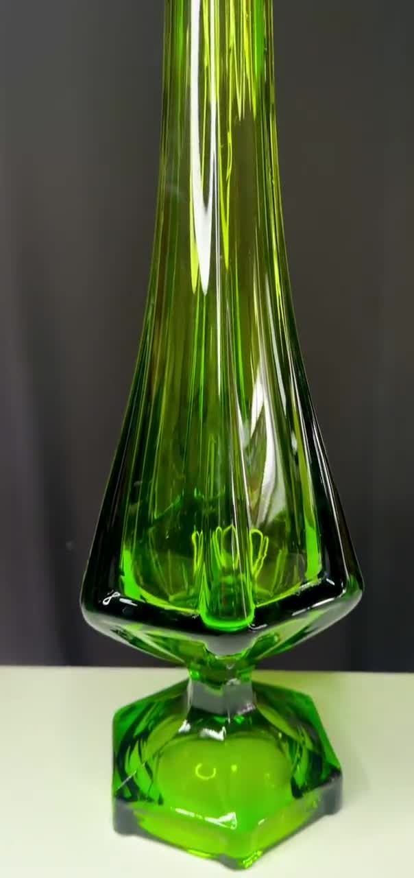 Vintage 24” Viking Glass Vase – Epic Green Swung Glass Pedestal