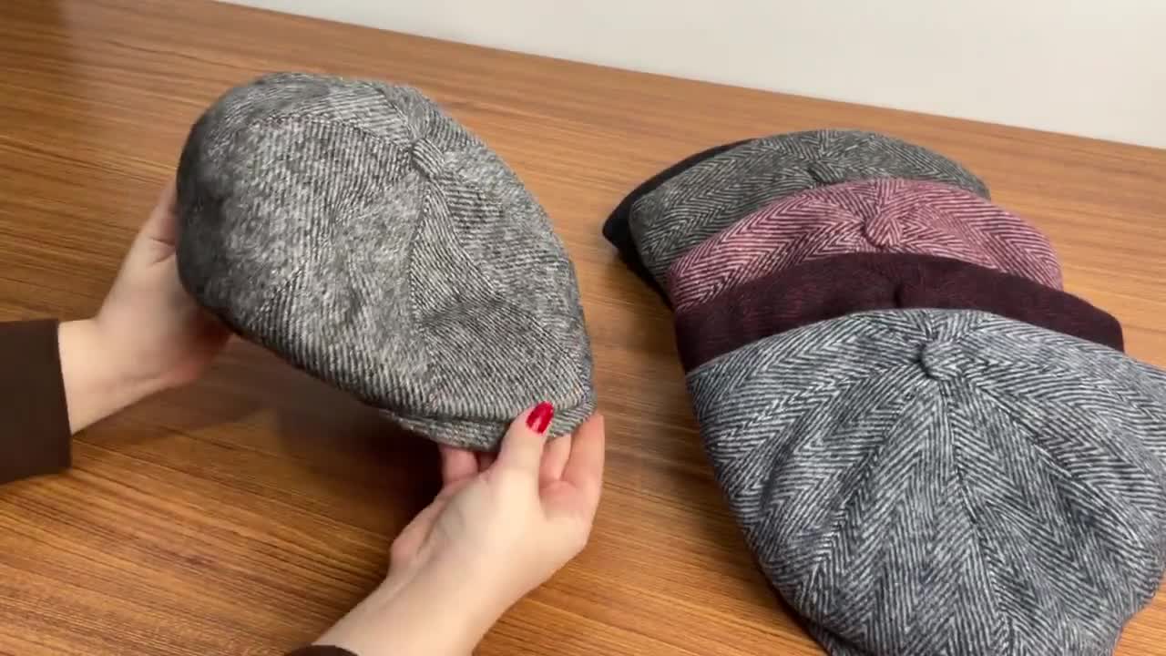 帽子 CPH 530WH WOOL HERRINGBONE CASQUETTE M/L Black Herringbone Wool 8 Panels Cap, Peaky Blinders Hat