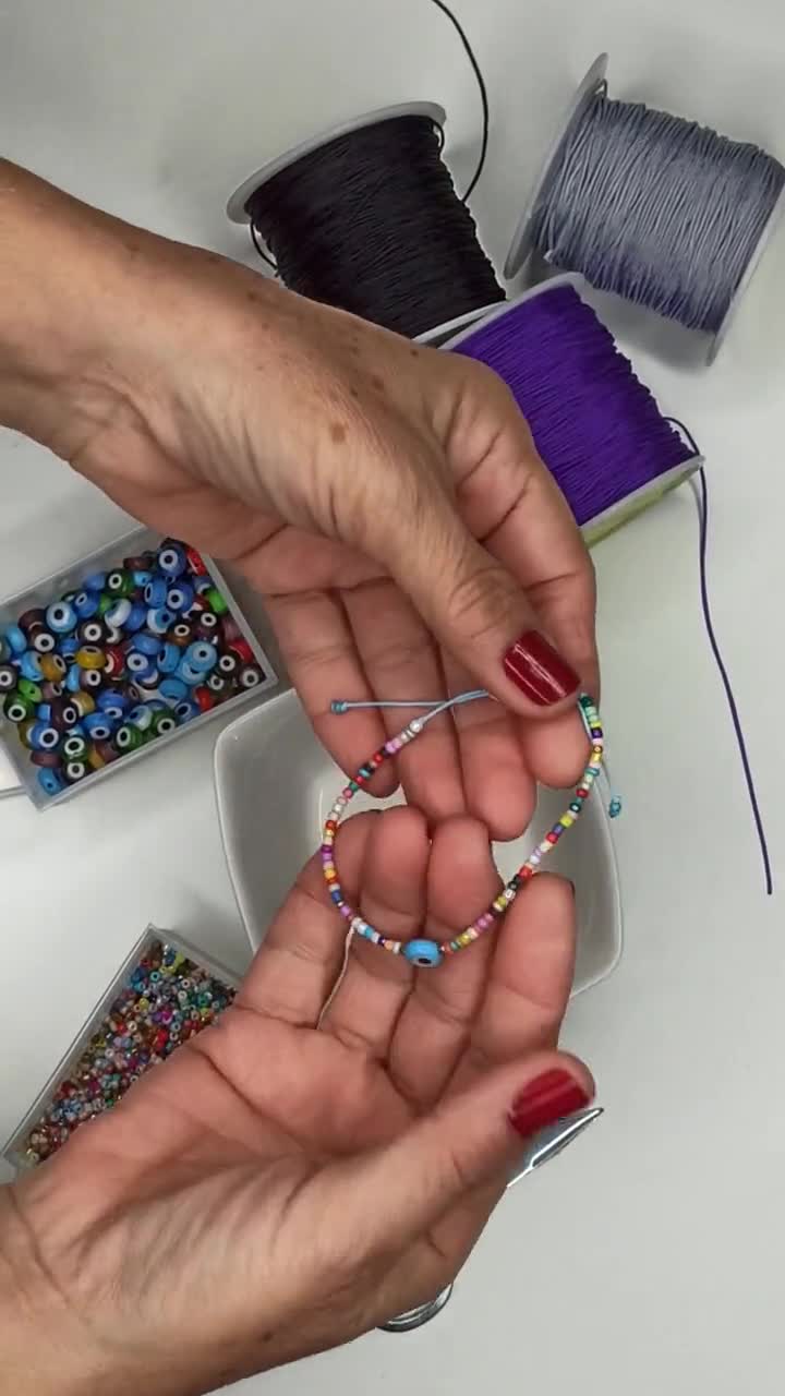 SET OF TEN Blue Confetti Seed Bead Bracelets, Stackable, Small