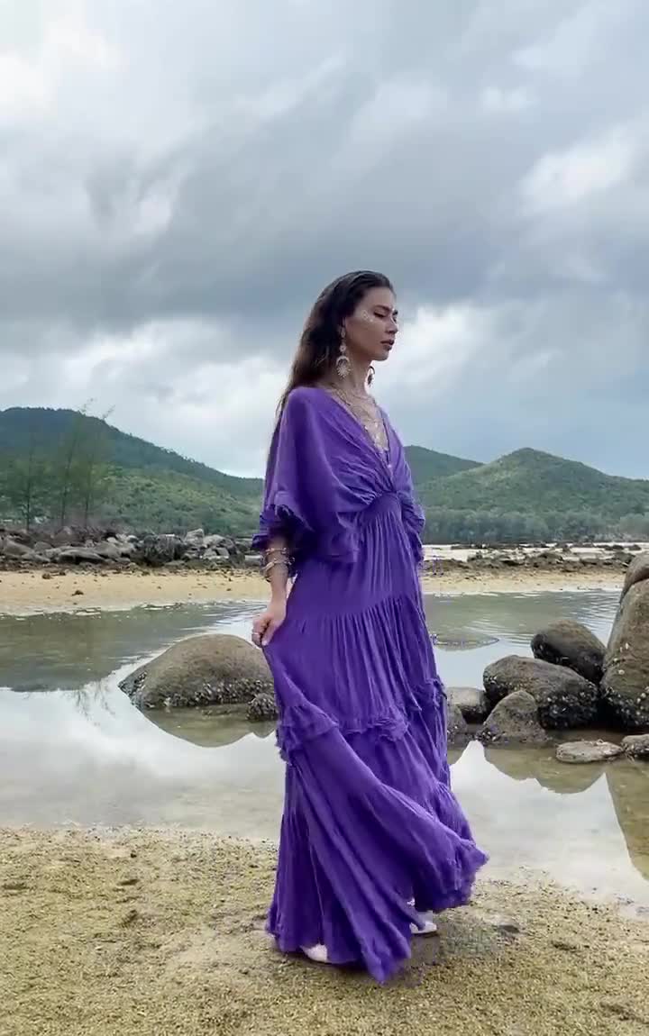 amethyst boho dress Amethyst Nomad Patchwork Festival Maxi Dress in Rayon by TLB