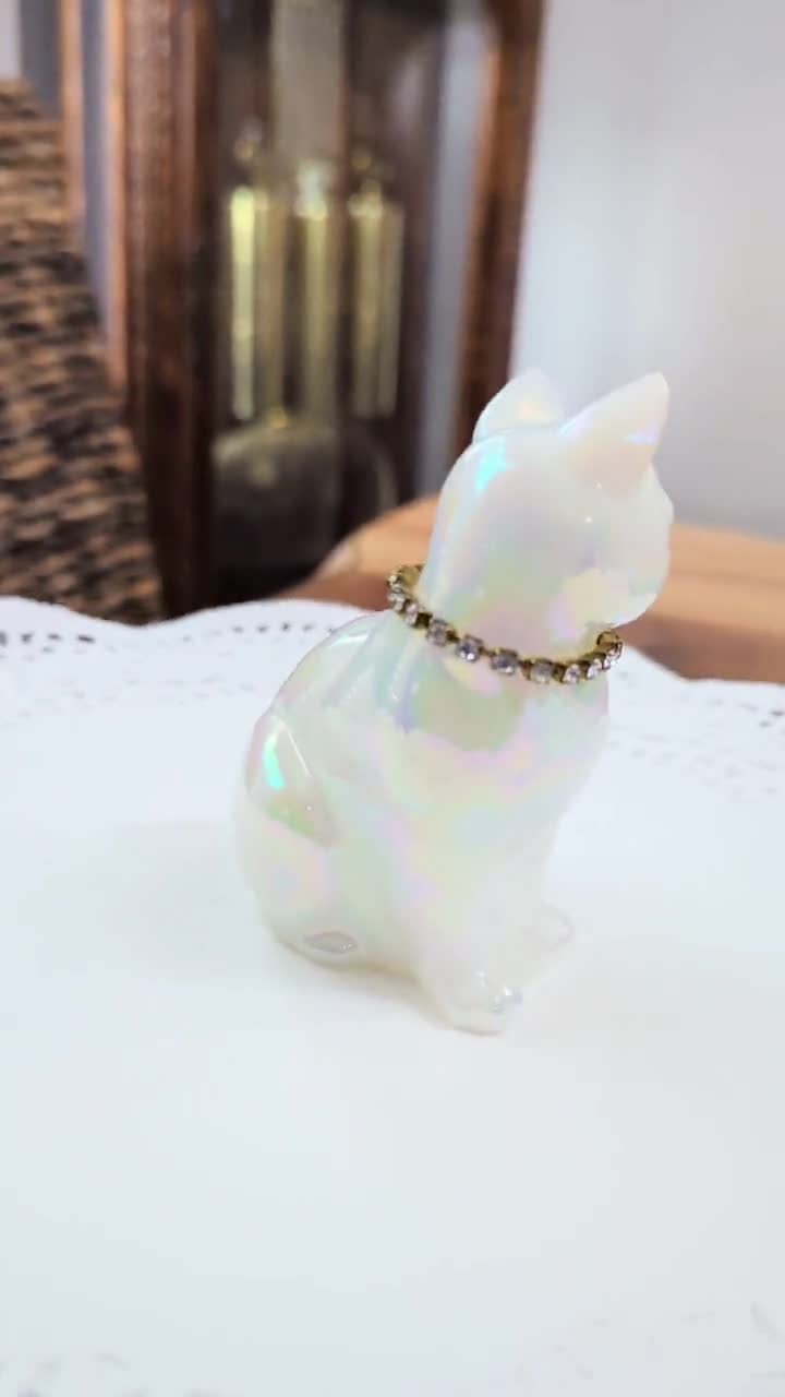 Fenton- Opalescent - Glass- Cat- Hand Painted - Artist Signed
