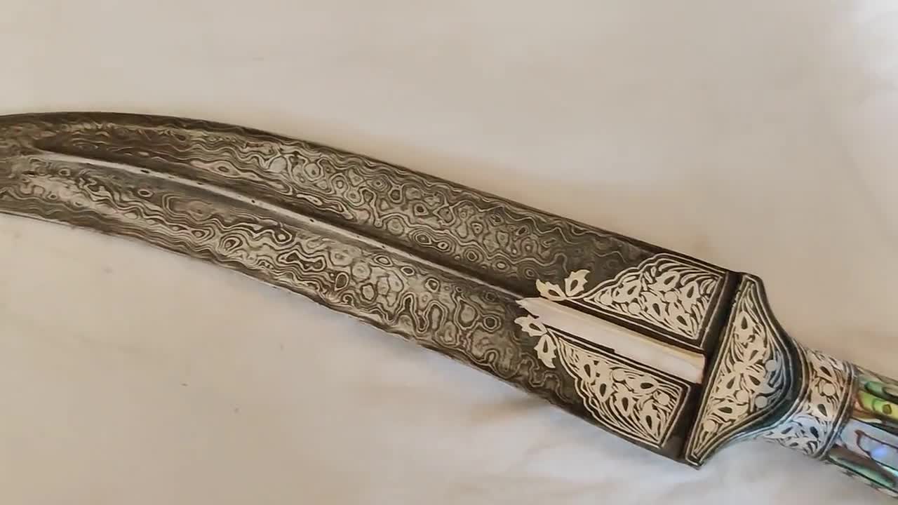 Arabic Jambiya Dagger Silver Koftgari Work With Abalone Handle