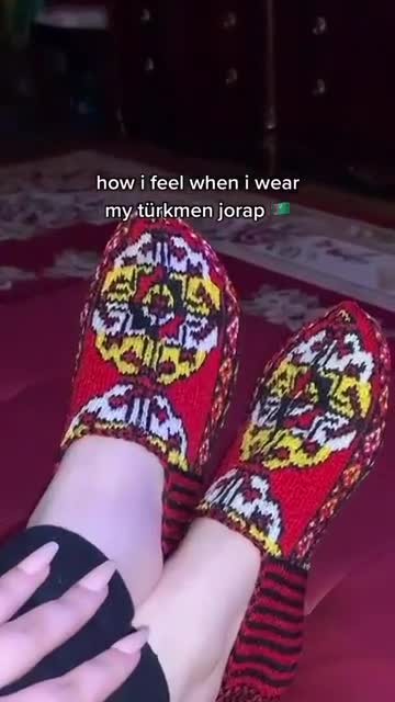 Women & Men(US 9 - 12, EU 40-43),ethnic Turkmen hand-knit slipper sock
