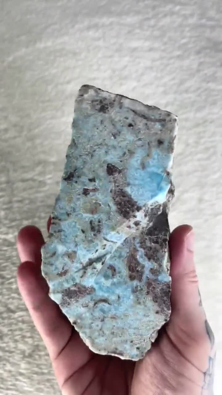 Large Larimar Raw Stone 877g, AAA Semi-polished Blue Dominican