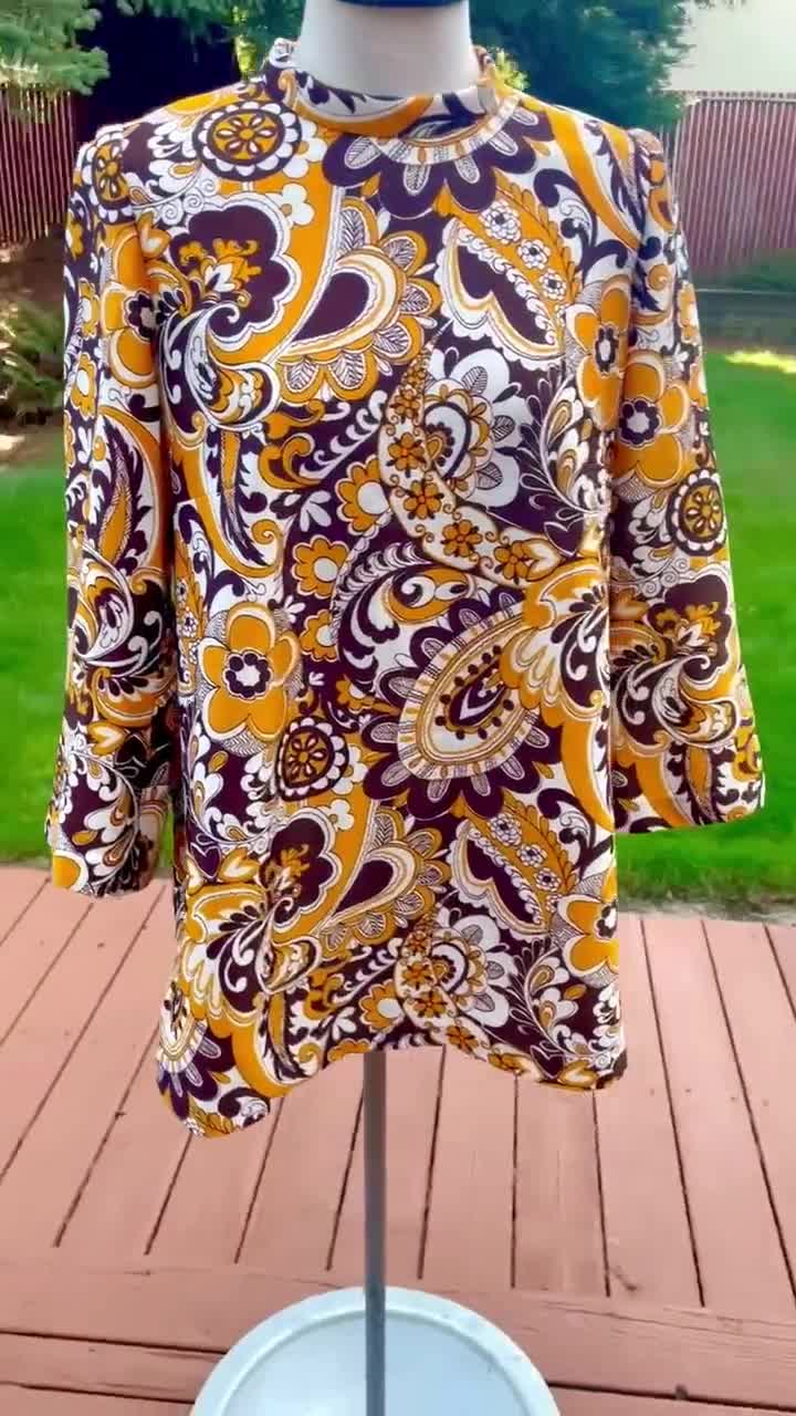 Vintage 60s Paisley Bell Sleeve Mini Dress Tunic Top - Etsy