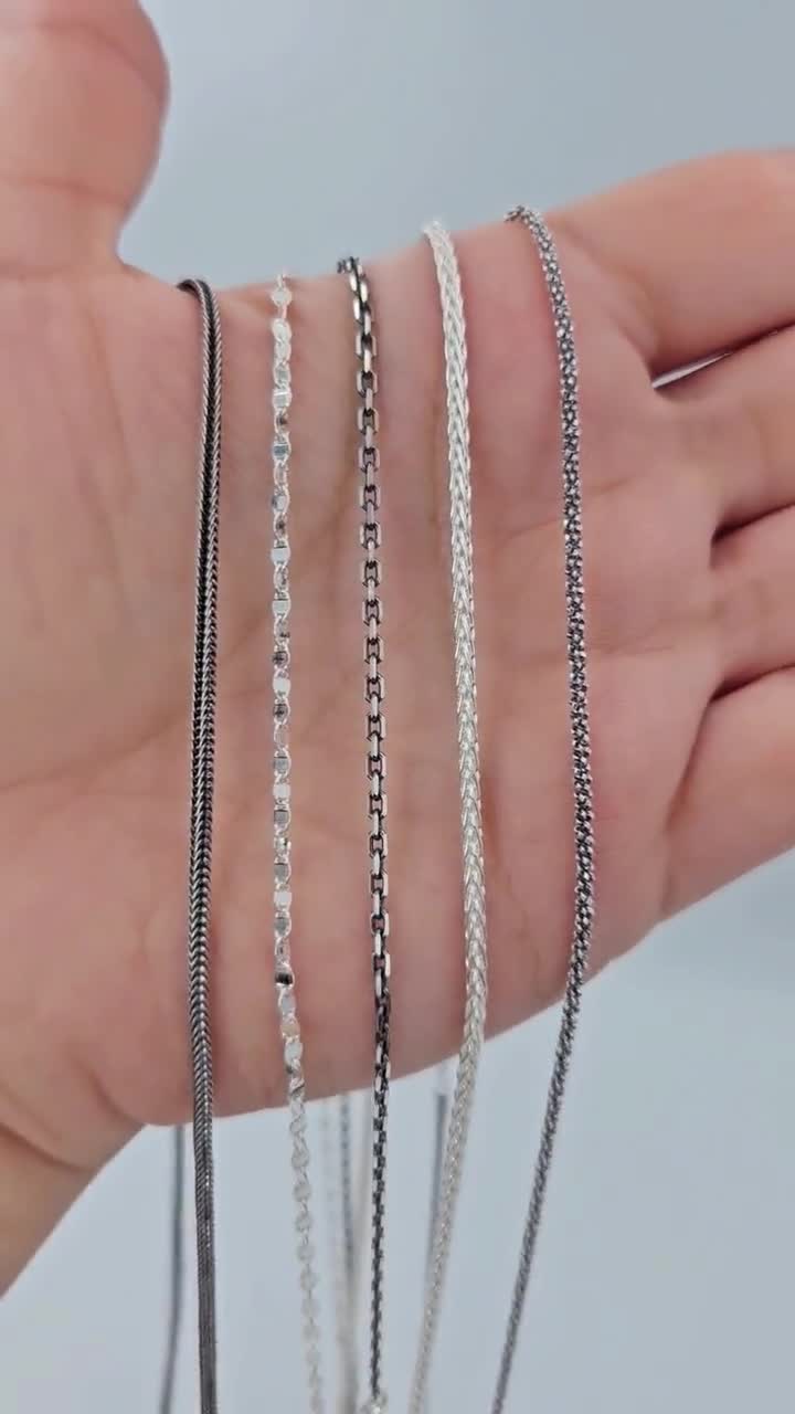 【COLOR iN ID】Silver 925 Thin Necklace 925 SOLID STERLING SILVER PLAIN CHAIN NECKLACE- 22 INCH T542