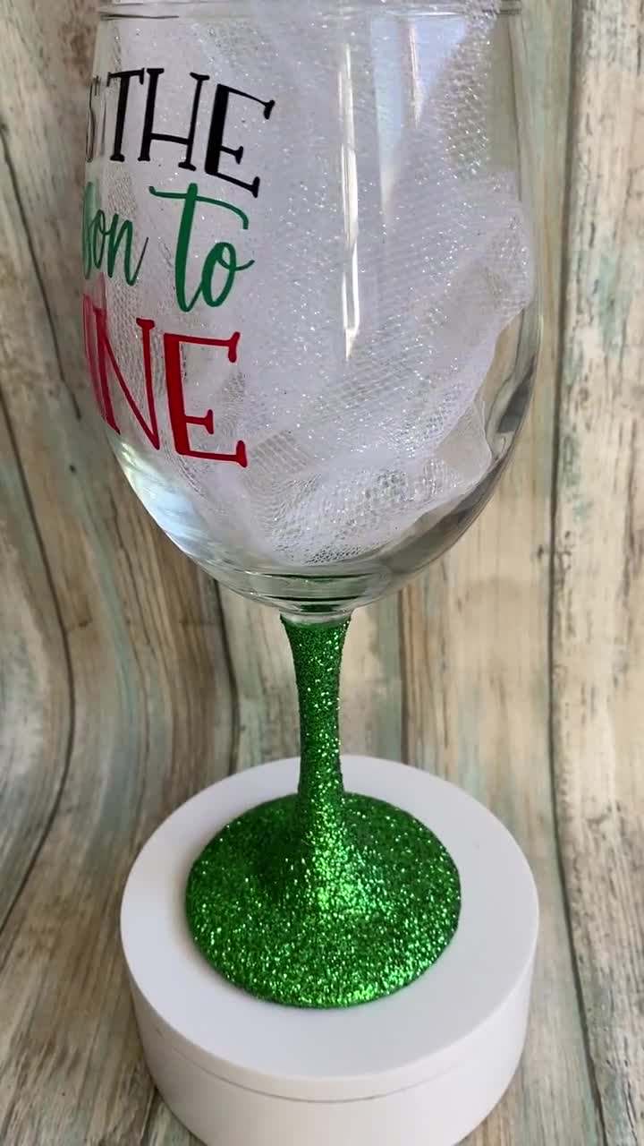 Tis The Season Wine Glass With Glitter Stem
