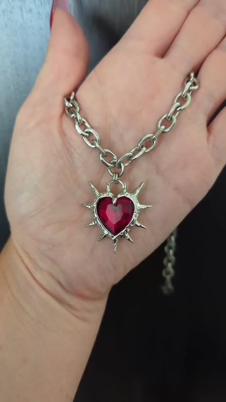 Red Spiiked Heart Pendant Necklace - Etsy