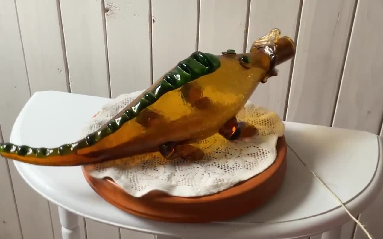 1960's ORVIETO Wine Italian Hand popular Blown Crackle Glass Alligator Decanter Bottle