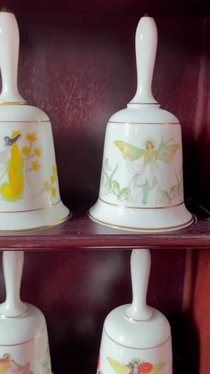 Vintage Franklin Mint Porcelain Flower Fairy Bells 1979s, Gold