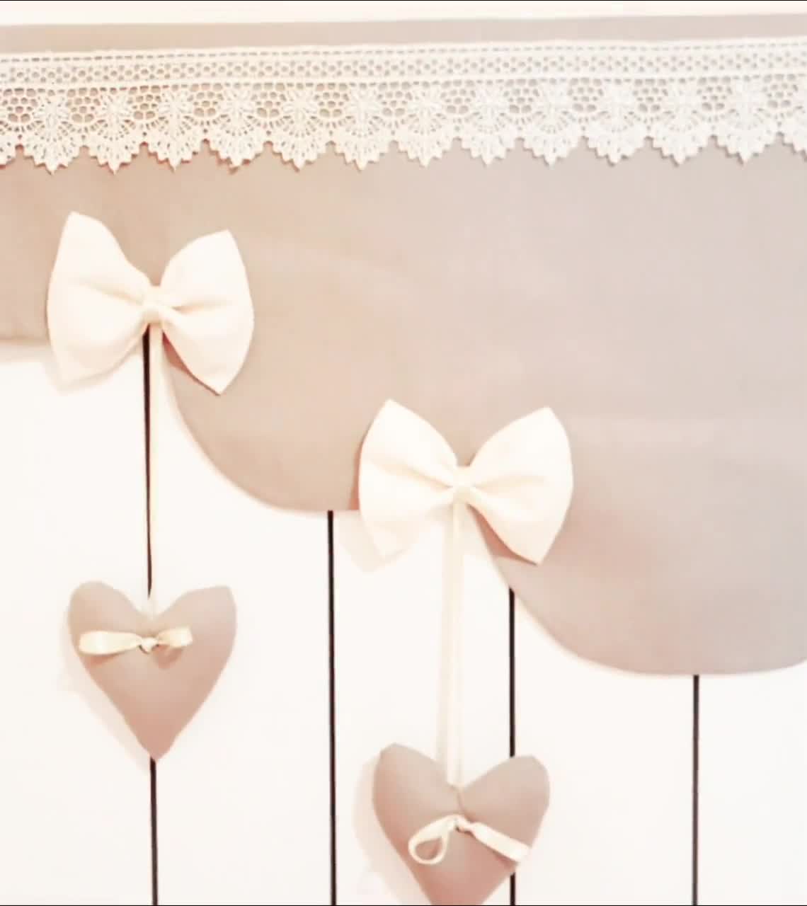 Shabby Country Chic Radiator Cover elisea Model, Symmetrical Waves in  Scale, Bows Holding Hearts Suspended From Satin Ribbons 