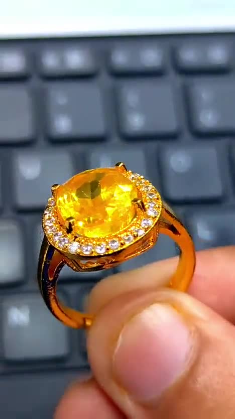 Yellow Sapphire Unisex Ring in Panchdhatu Gold Plated Handmade