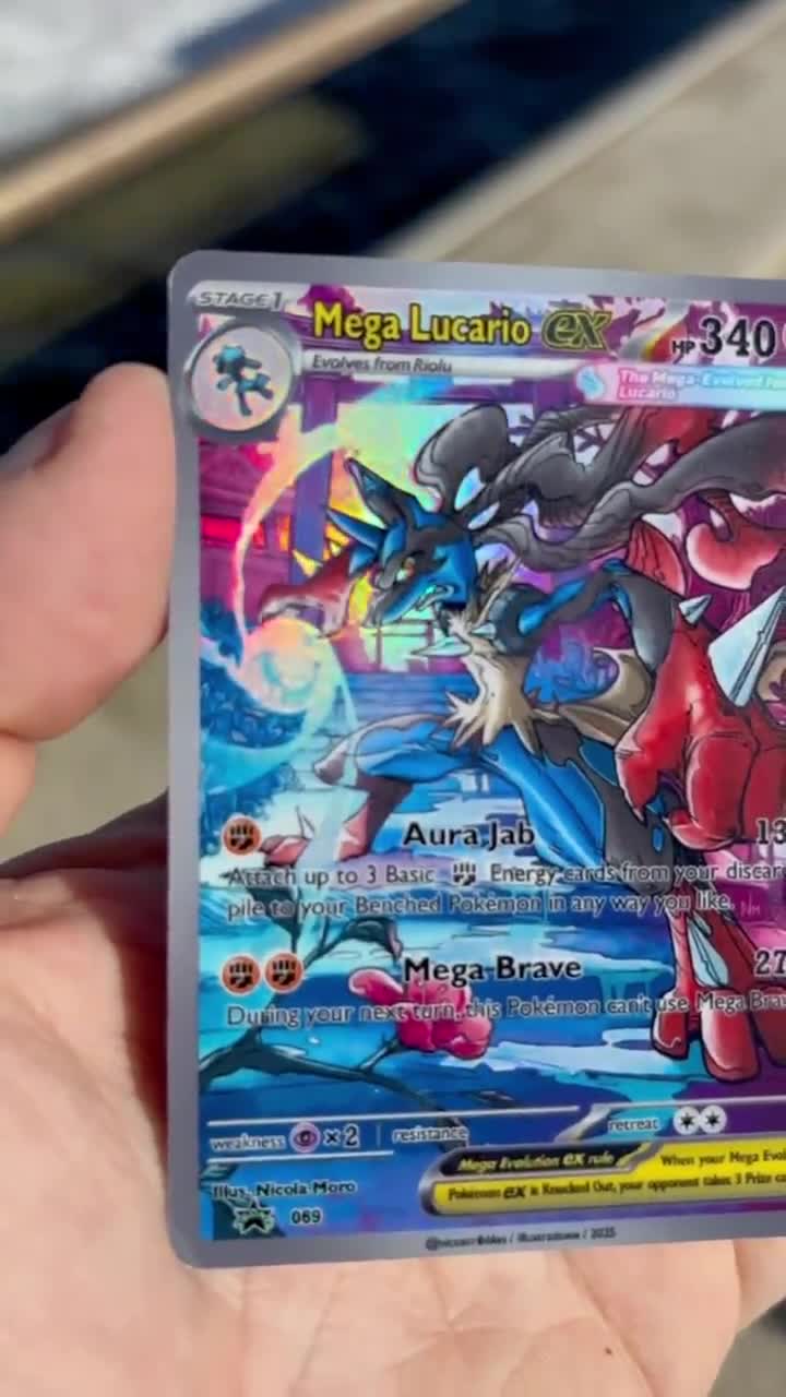 Mega Lucario EX Pokmon Card  Rainbow Holo  Fan Art by Italian Artist   Collector's Edition