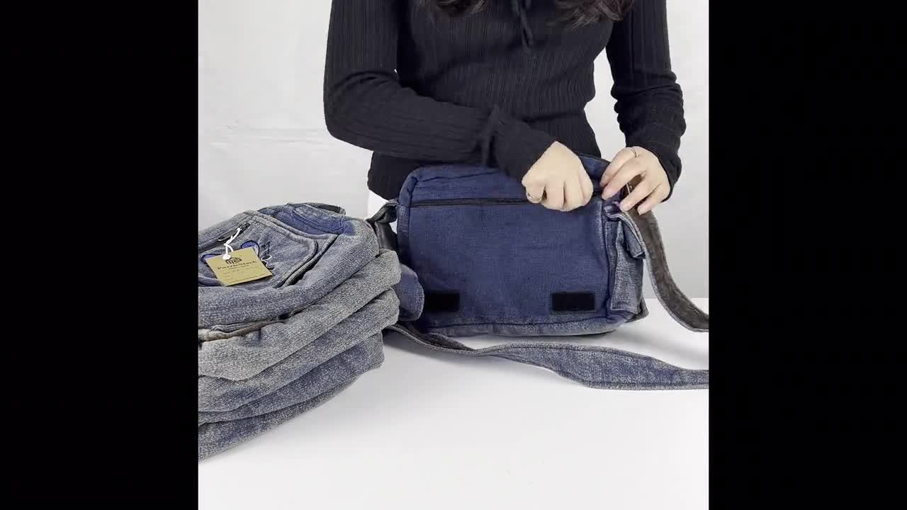 Multi Pocket Crossbody Messenger Bag, Yin Yang Embroidery