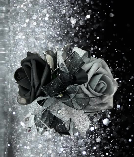 prom flowers for black and silver dress Black and Silver Prom Flowers with Bling Silver Black Prom Corsage Silver  Black Bling Homecoming Flowers Black Silver Prom Boutonniere
