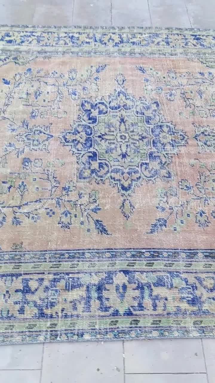 7x9 Vintage Oushak Rug: Antique Persian Area Rug, 1970s Turkish