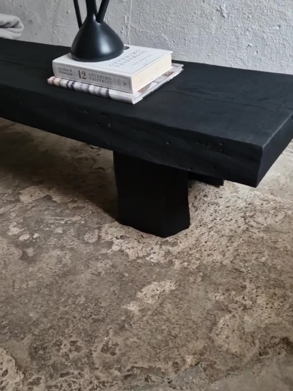 Decorative Wabi Sabi Bench Black Japanese Solid Wood Furniture Low