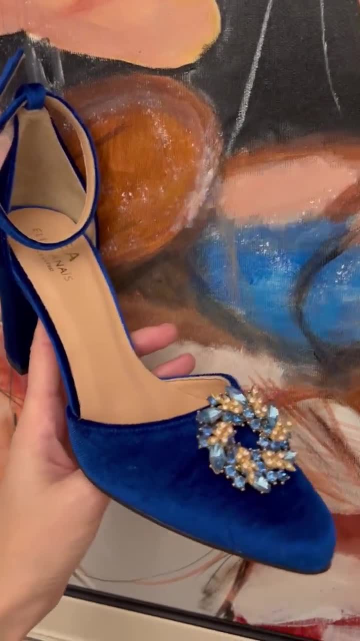 Royal Blue Heels with Rhinestones - Estella Michelle