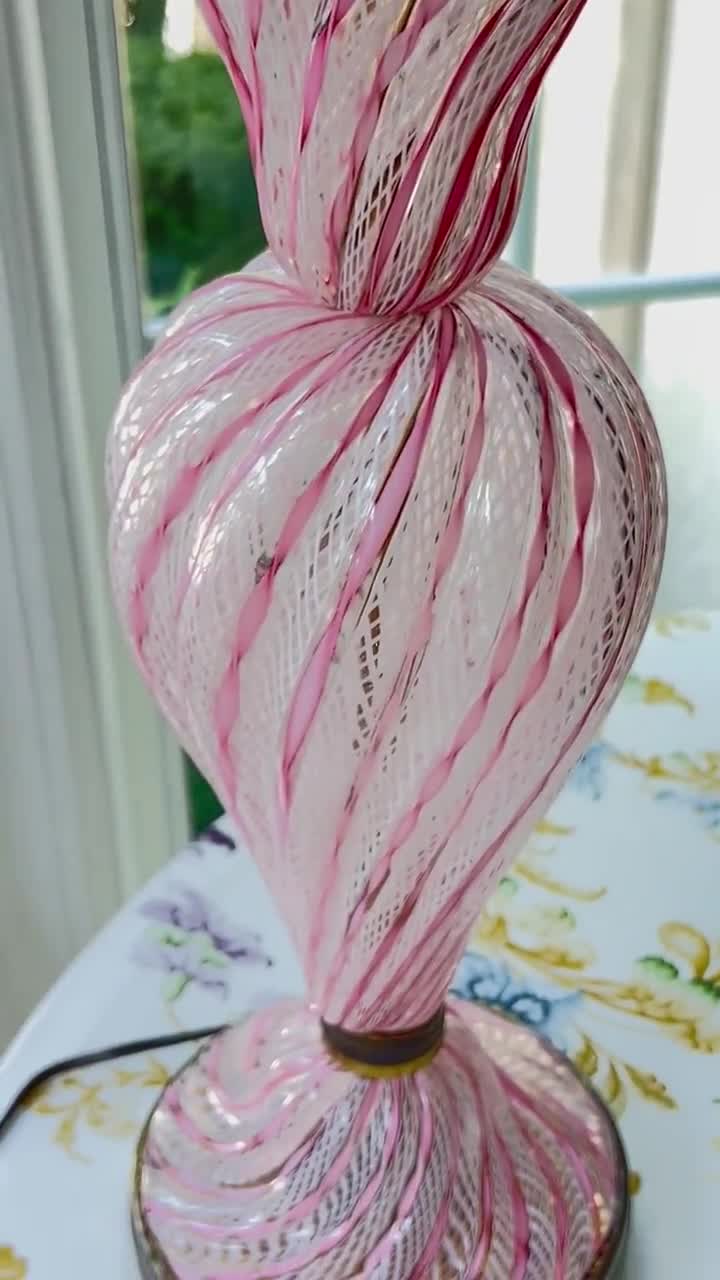 Vintage Murano Glass Latticino Statement Lamp // Blown Glass