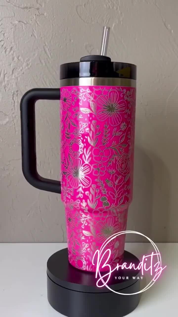 LIMITED EDITION - Electric Pink Stanley - Botanical Flowers - Stanley 30oz  and 40oz Adventure Quencher H2.0 FlowState Tumbler