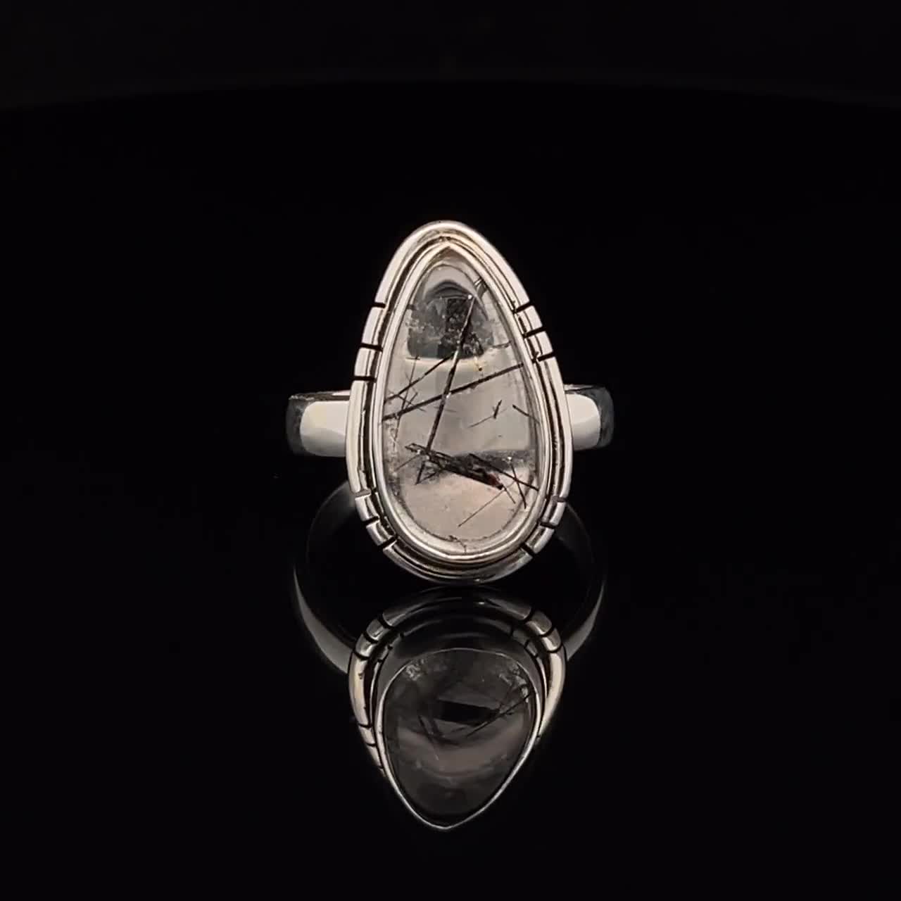 Tourmalinated quartz ring, online size 7 1/4, oxidized sterling silver rings